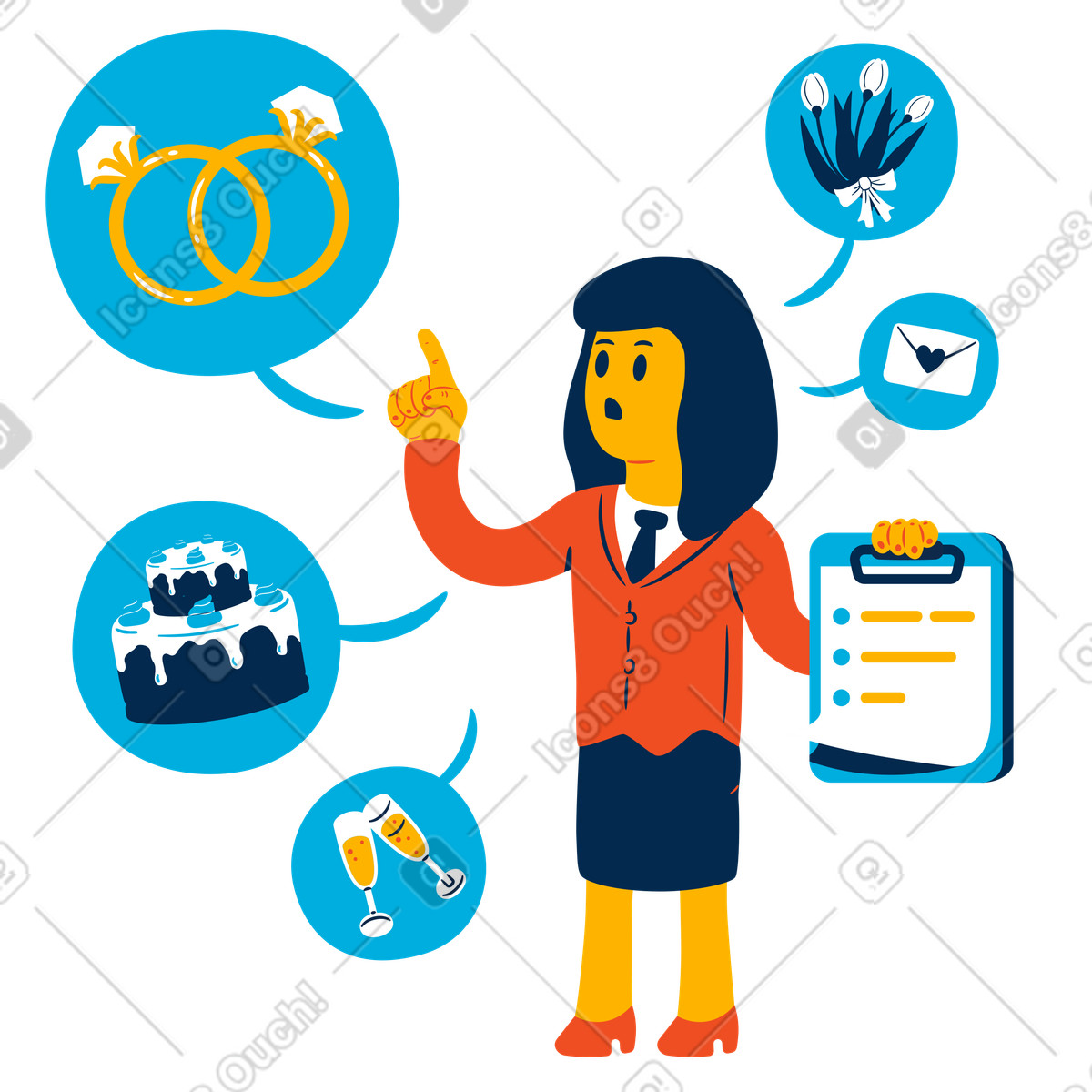 Wedding planner going through her checklist illustration in PNG, SVG
