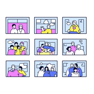 A wall displaying a grid of photographs, with each frame being identical in size. The photographs feature various landscapes, family portraits, and candid moments, all presented in vibrant colors. The frames are sleek and black, creating a uniform look. The arrangement is neat and orderly, emphasizing symmetry and precision. The wall itself is a soft white, providing a clean backdrop that highlights the images within the frames.