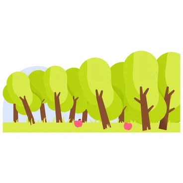 Rows of trees in an orchard, planted in a rhythmic sequence