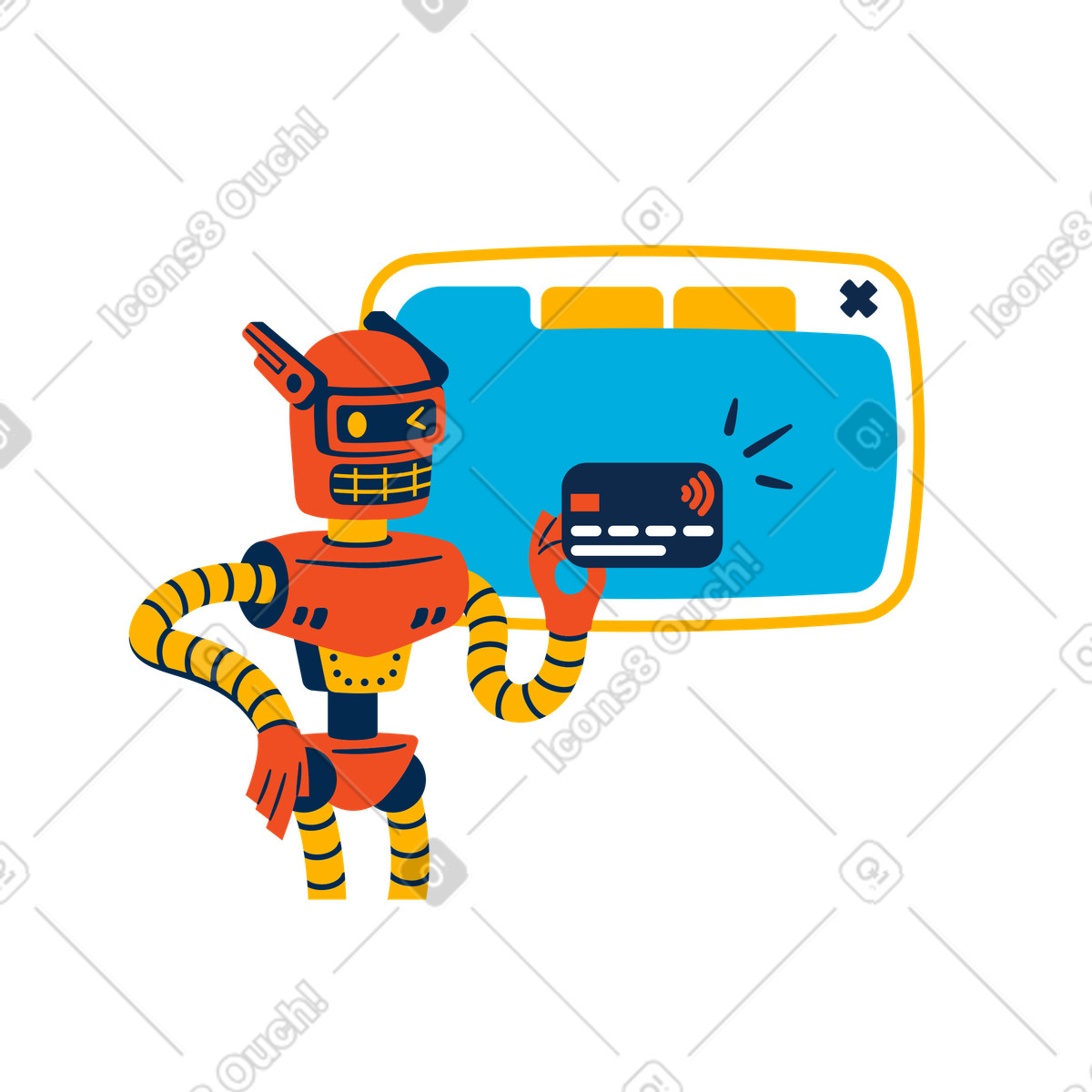 Robot paying online with credit card illustration in PNG, SVG