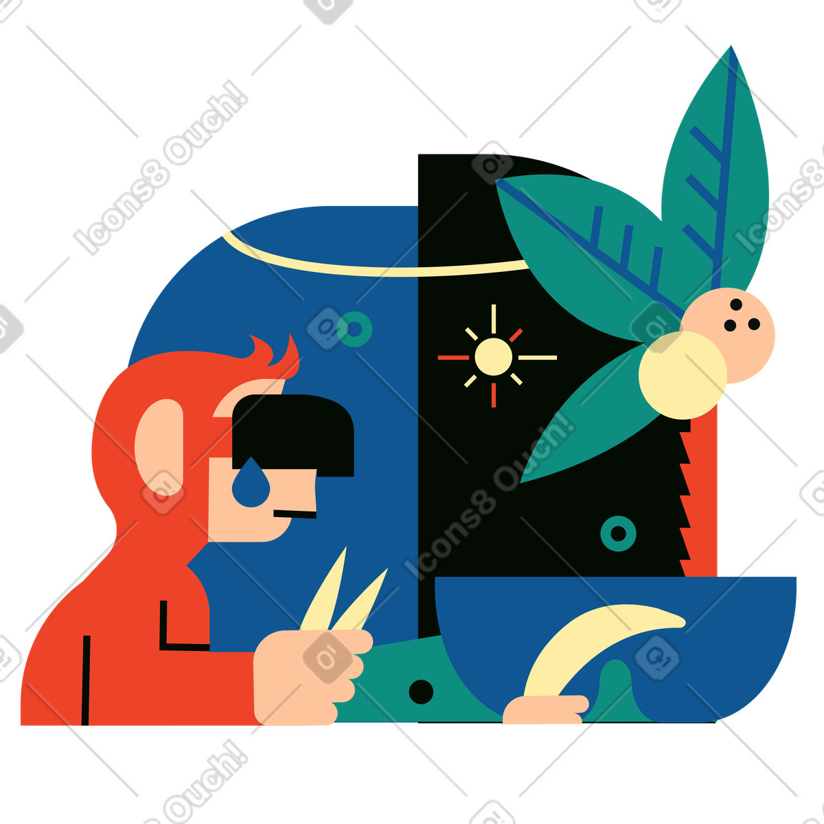 Scimmia con visore vr che piange nella giungla illustrazione in stile Polar scarica in PNG, SVG