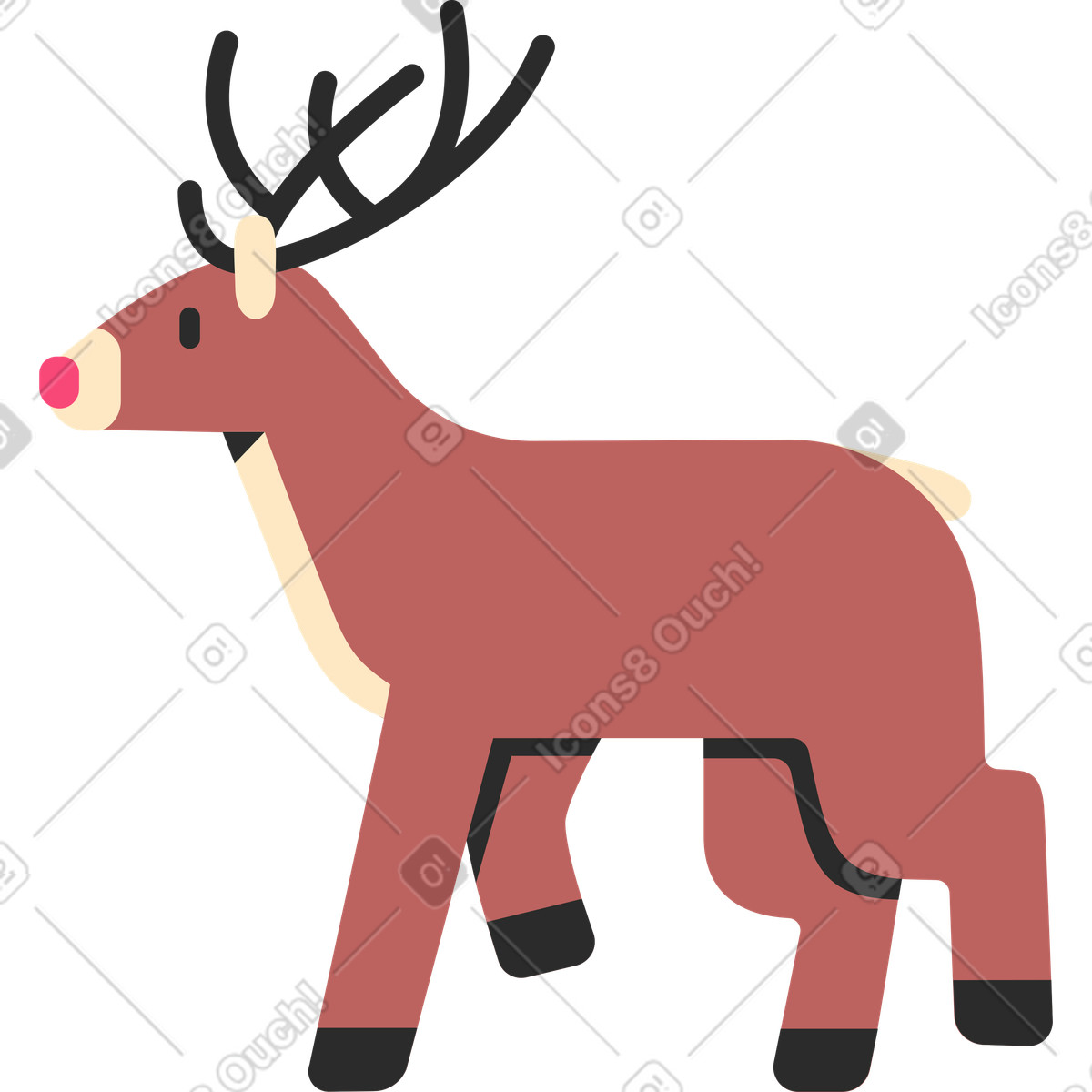 Christmas deer with horns illustration in Marginalia style download in PNG, SVG