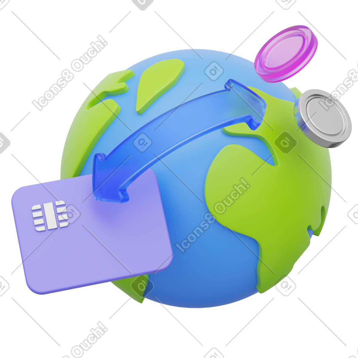 3D Playful スタイルの Global payment, World finance concept, International money transfer のイラストをPNG、SVG形式でダウンロード