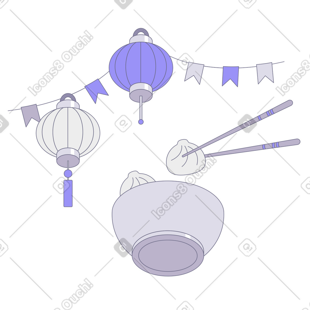 Сhinese lantern festival with dumplings illustration in Modul style download in PNG, SVG