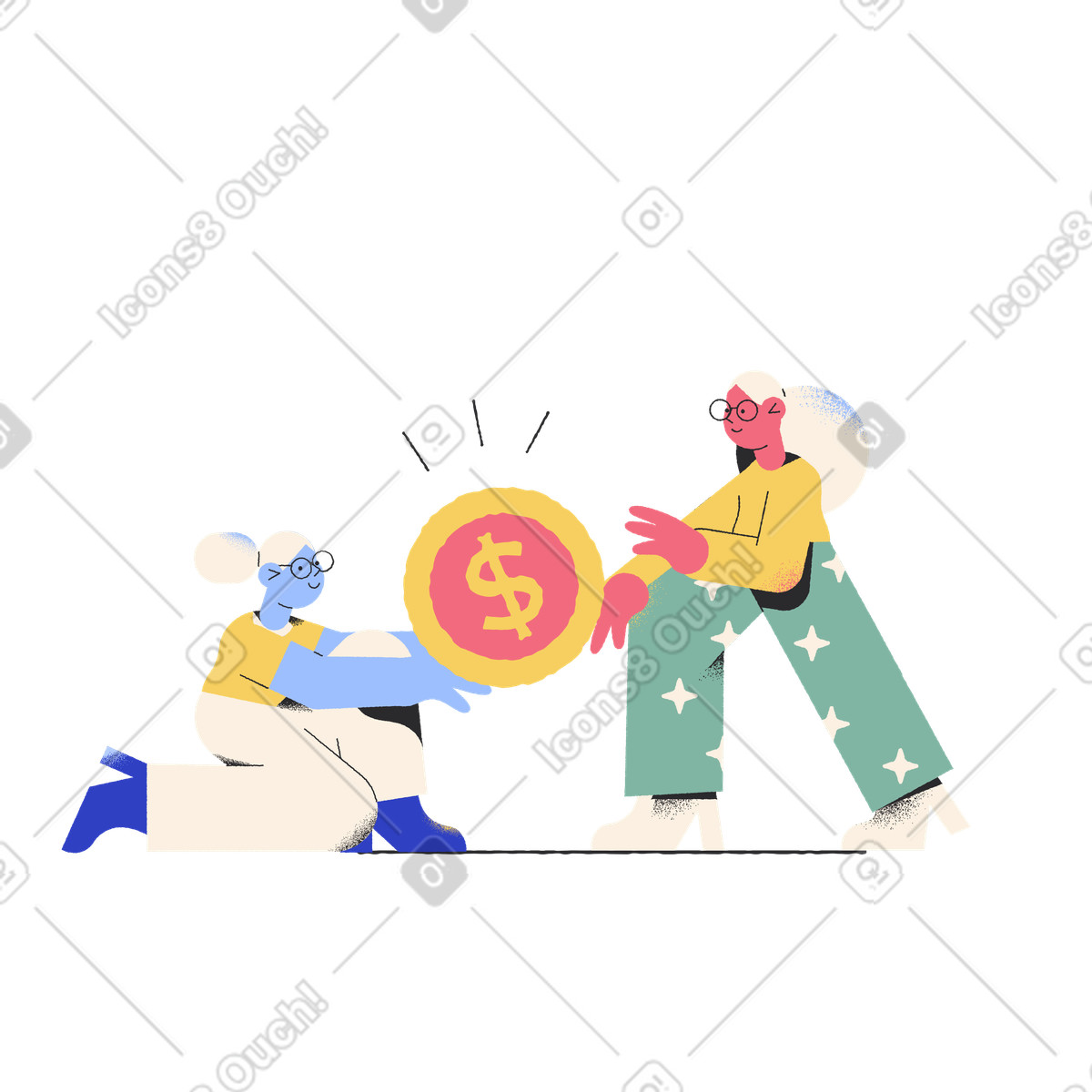 Pablo スタイルの ドル硬貨を持っている女性たち のイラストをPNG、SVG形式でダウンロード