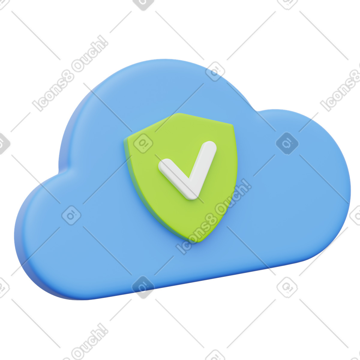 3D Playful スタイルの Cloud security shield with checkmark representing protected online data storage のイラストをPNG、SVG形式でダウンロード