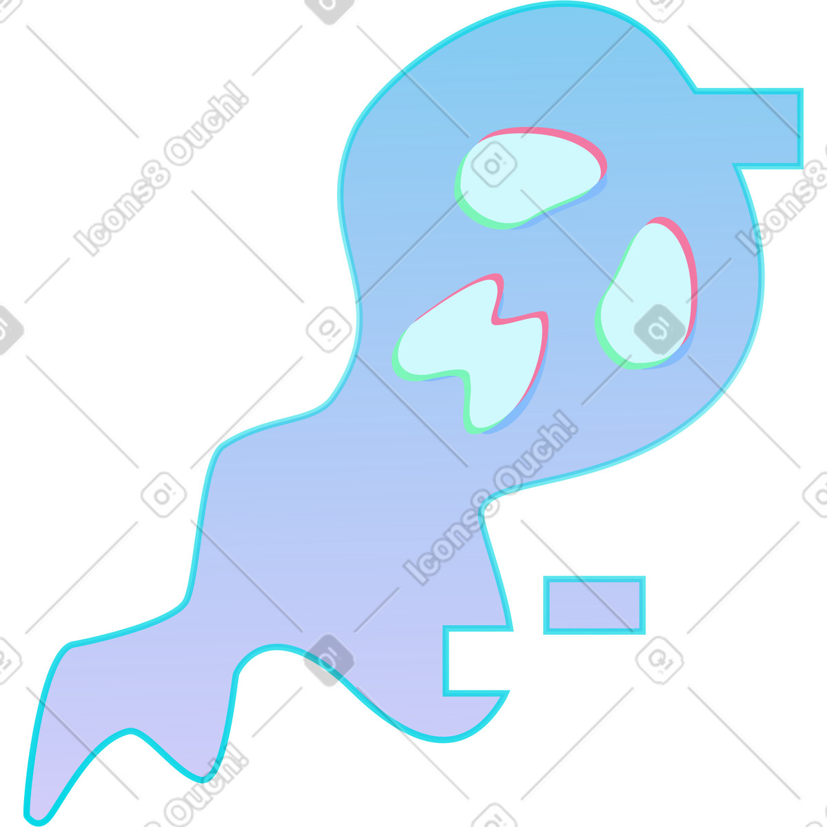Neon スタイルの グリッチのある青いゴースト のイラストをPNG、SVG形式でダウンロード