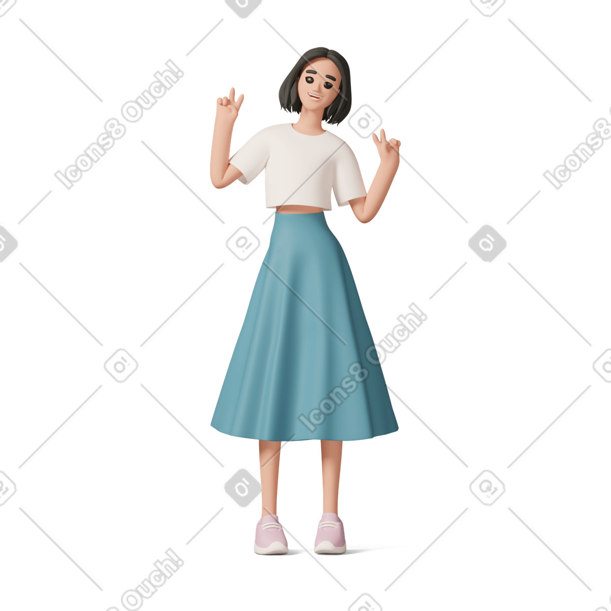 Young asian woman illustration in 3D Casual life style download in PNG, SVG