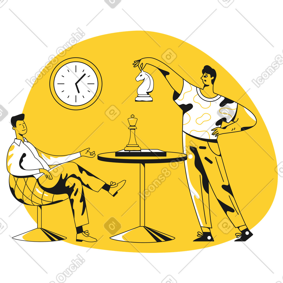 Man making a move during chess game illustration in Taxi style download in PNG, SVG