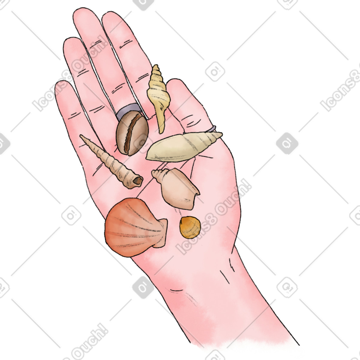 Arm with shells illustration in Moments style download in PNG, SVG