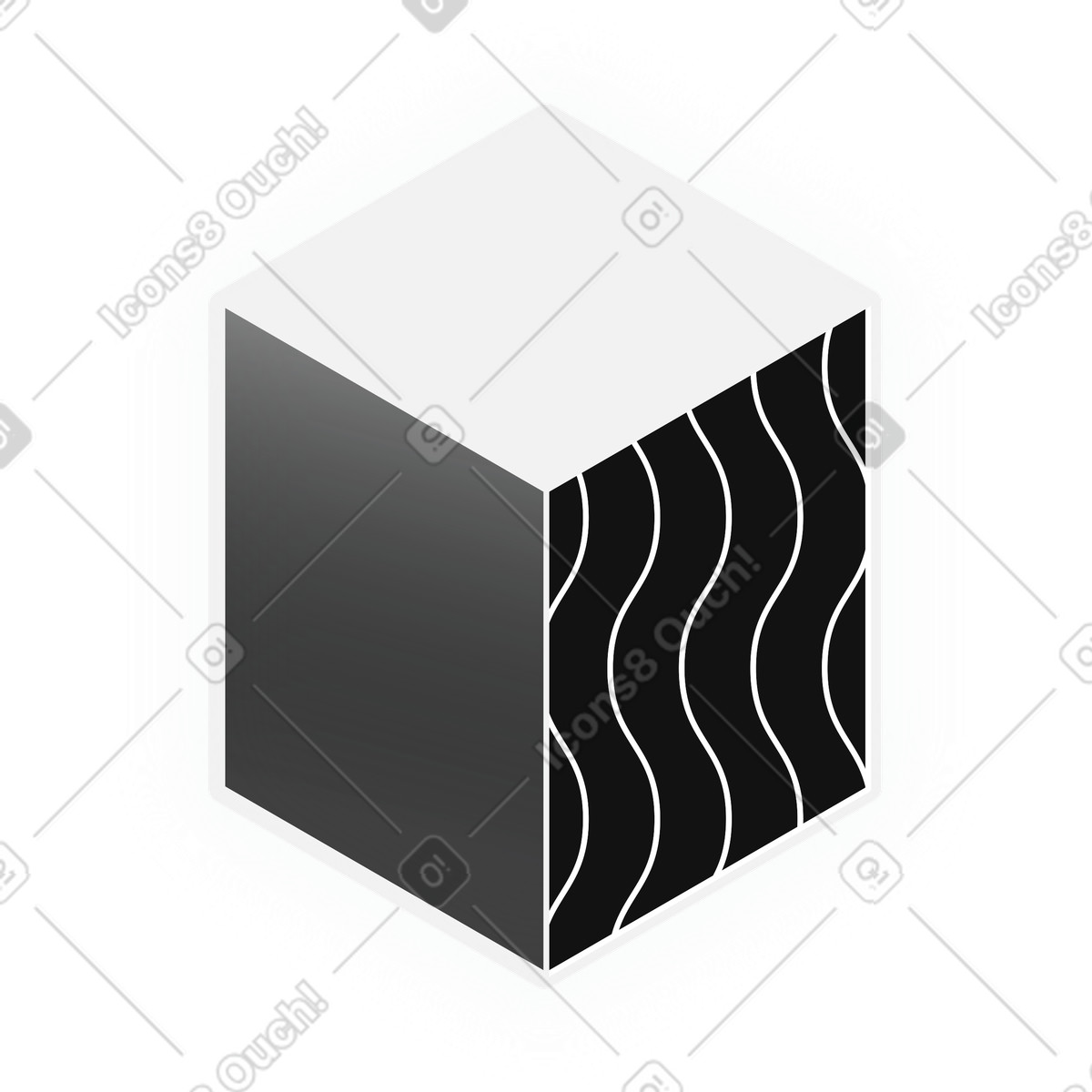 Low column chart cube with abstract wave pattern illustration in Inverse style download in PNG, SVG