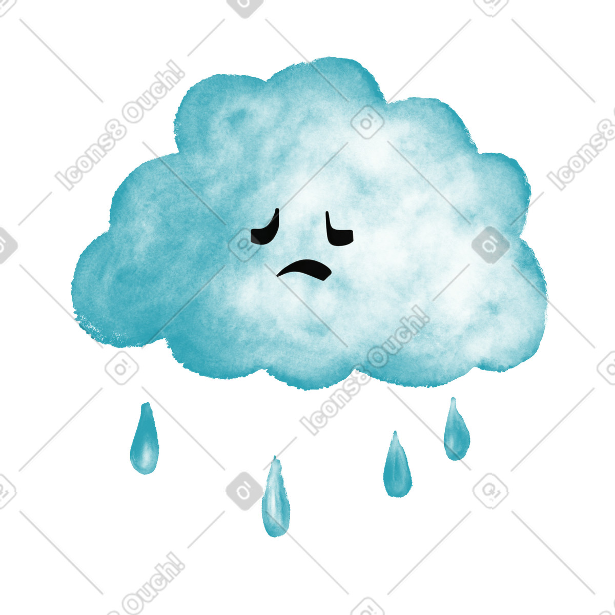 Ilustración Cloud with sad face crying raindrops expressing melancholy weather mood en estilo Watercolor sketch a descargar en PNG y SVG