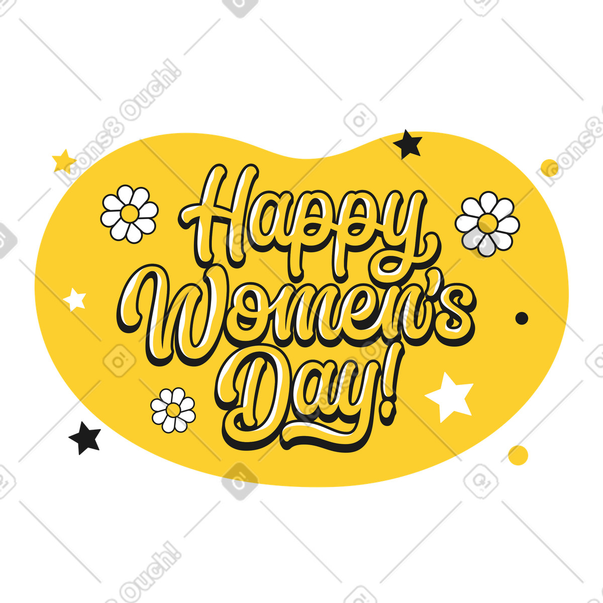Lettering happy women's day! con fiori e stelle illustrazione in stile Taxi scarica in PNG, SVG