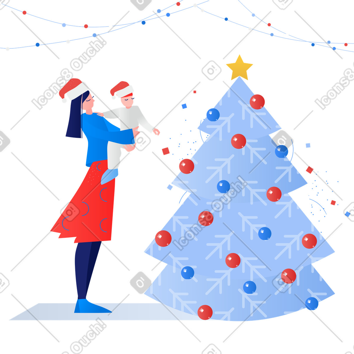 Clip スタイルの 子供とのクリスマス のイラストをPNG、SVG形式でダウンロード