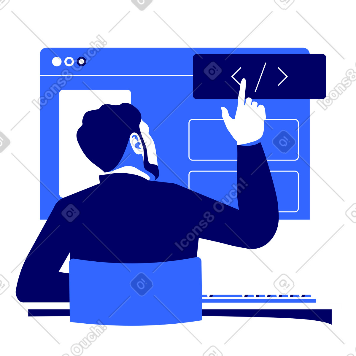 Man working on WEB design animated illustration in Lounge style download in GIF, Lottie (JSON), AE