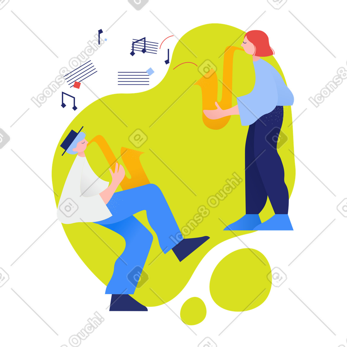 Musicians playing jazz music at a concert illustration in Clip style download in PNG, SVG