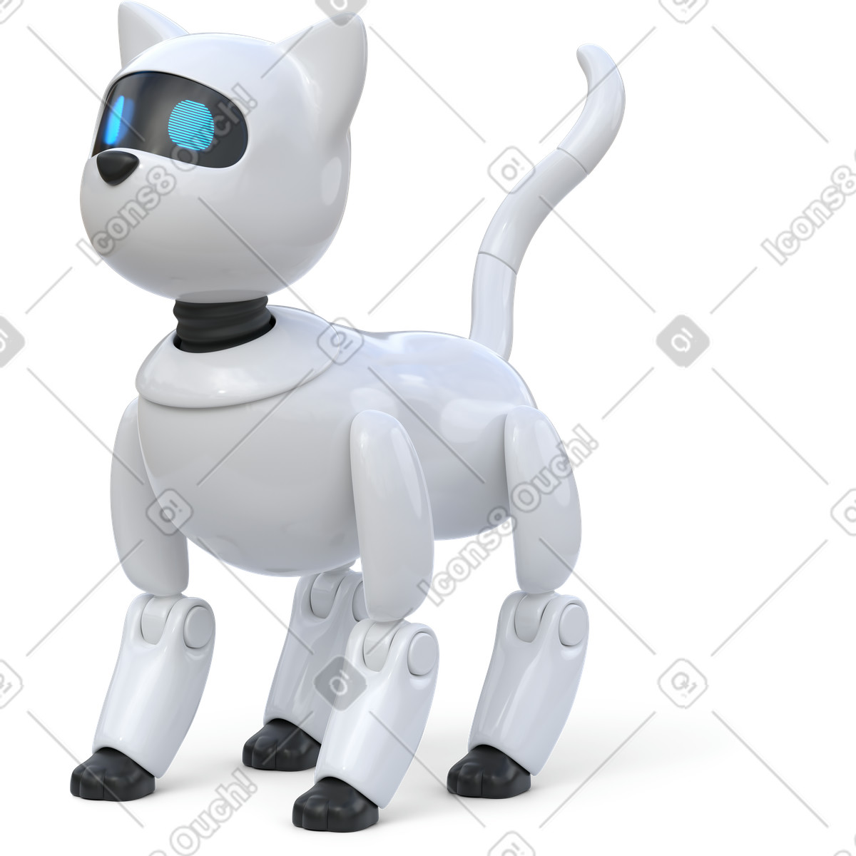 Side view of robot cat standing illustration in 3D Business style download in PNG, SVG