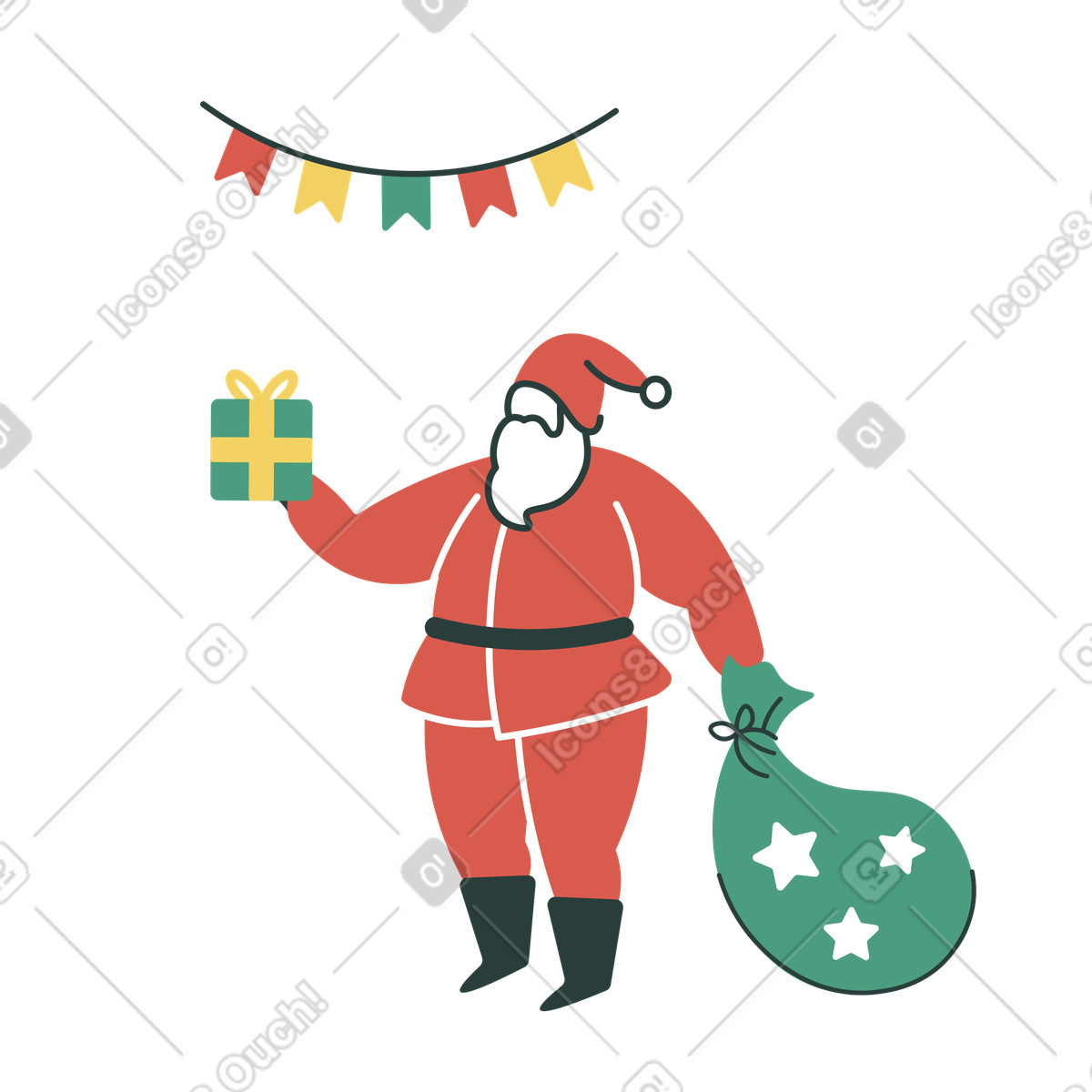 Santa Claus with gift sack, Christmas gift-giving tradition illustration in Macaroni style download in PNG, SVG