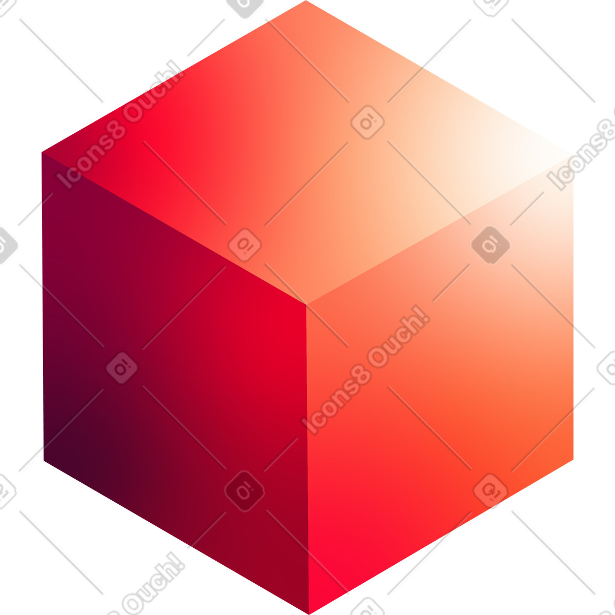 Isometric red cube illustration in Glare style download in PNG, SVG