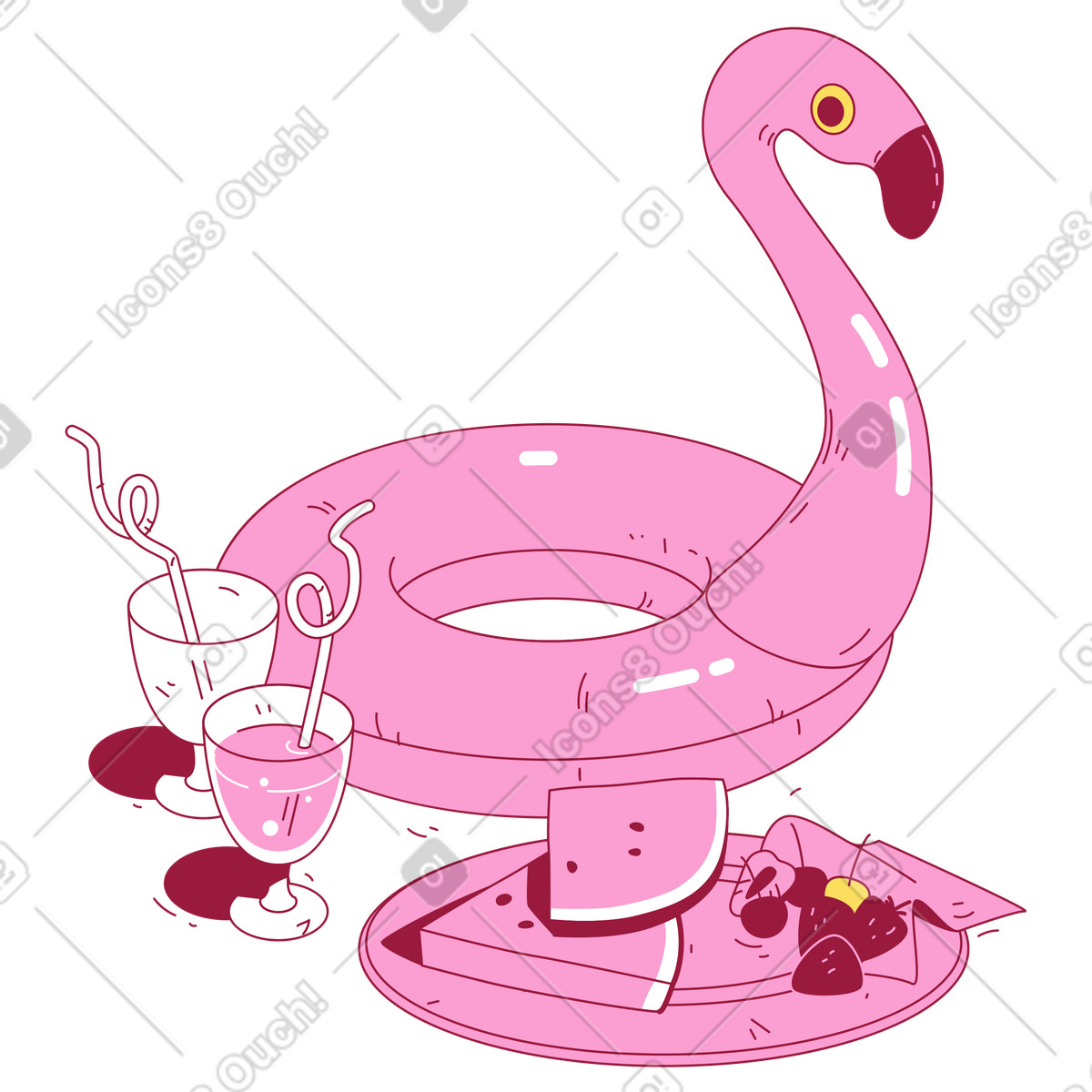 Ilustração de Guloseimas verão e um carro alegórico flamingo em no estilo Storyline para baixar em PNG, SVG