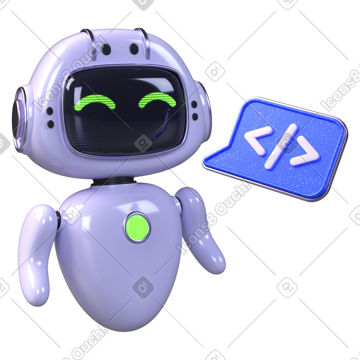 Cute chatbot with code symbol, Programming automation and smart coding illustration in PNG, SVG