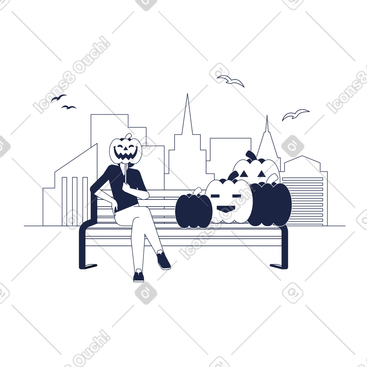 Halloween Pumpkin fair illustration in Urban Line style download in PNG, SVG