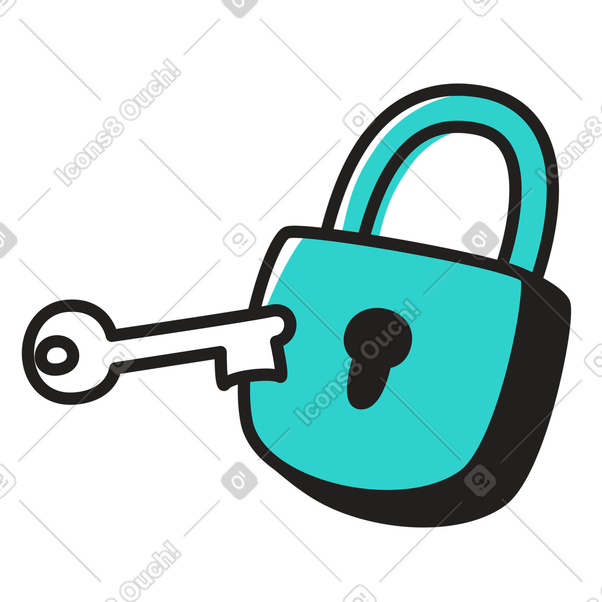 Padlock and key for data protection illustration in Little style download in PNG, SVG