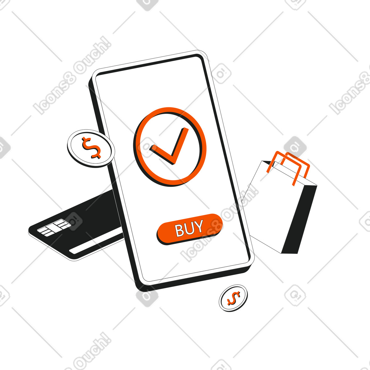 Checkout confirmation on phone, Secure E-commerce transaction, Online shopping and mobile payment illustrazione in stile Strict scarica in PNG, SVG