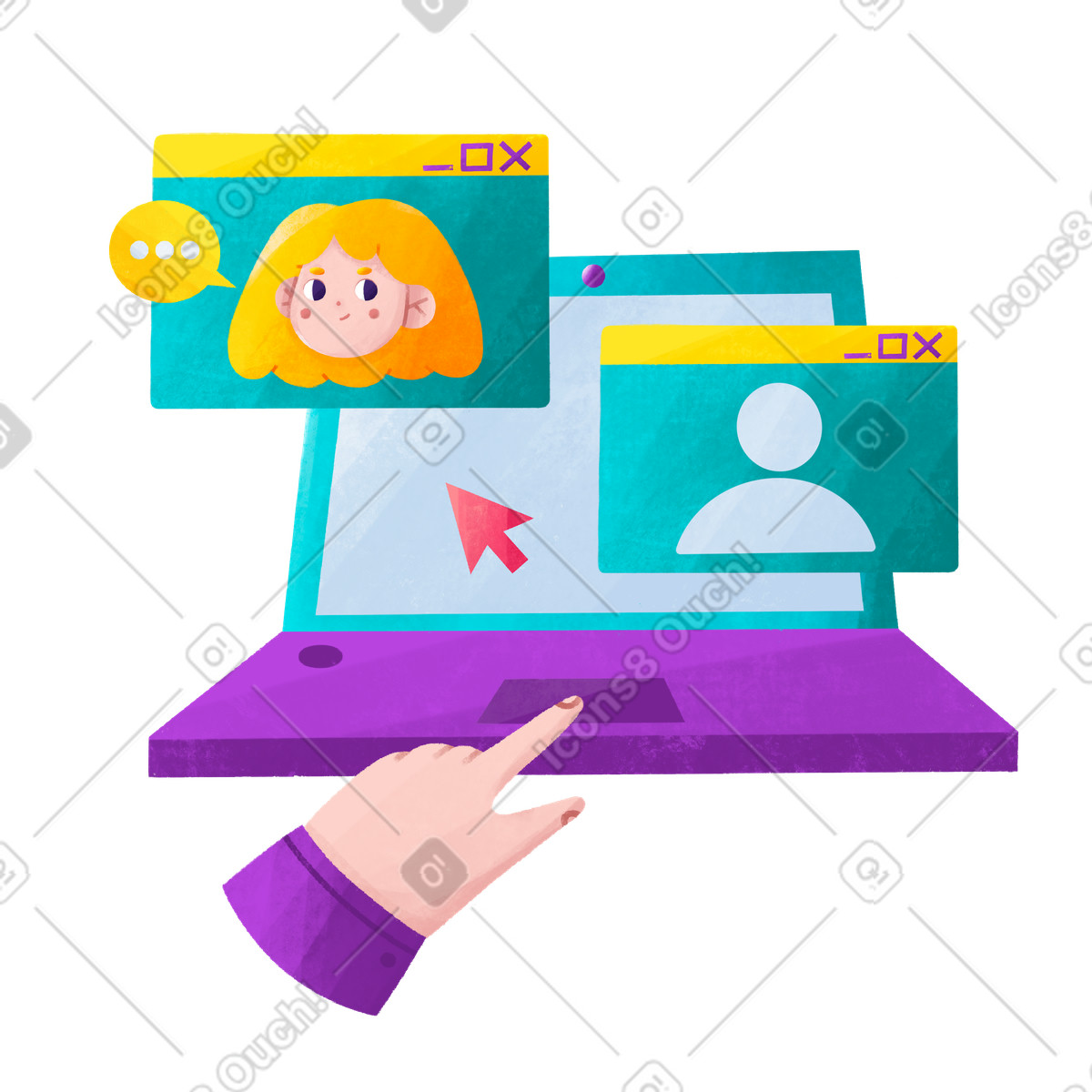 Ilustração de Fazendo uma chamada vídeo no laptop em estilo Bonbon para baixar em PNG, SVG