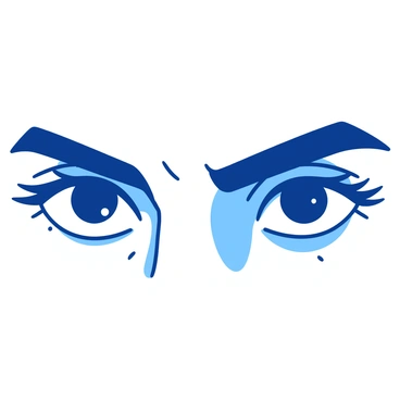 A close-up of a person's eyes that are deep blue, reflecting a strong sense of determination and focus. The eyelashes are long and defined, framing the eyes that appear sharp and intense. The eyebrows are slightly furrowed, enhancing the expression of concentration. The light catches in the eyes, creating a slight sparkle, while the surrounding skin shows subtle details, such as tiny pores and a few fine lines, emphasizing the person's intensity.