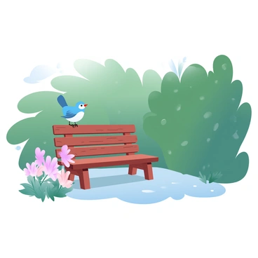 A quaint wooden bench is positioned beside a lush hedge, surrounded by an array of vibrant flowers. The bench is made of aged wood with a slightly weathered texture, showcasing its rustic charm. The hedge is dense and neatly trimmed, providing a sense of privacy. Sunlight filters through the leaves, casting dappled shadows on the ground. The scene is tranquil, inviting someone to sit and relax. A small bird is perched on the backrest of the bench, adding a touch of life to the peaceful setting.