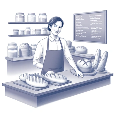 A baker proudly displaying freshly baked bread in a charming bakery.