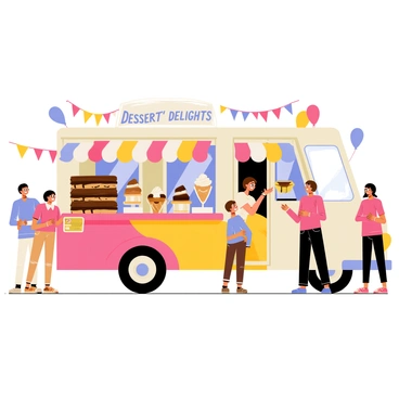 A food truck serving desserts with Snickers bars as a featured item.