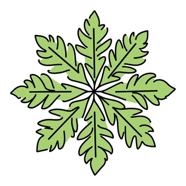 A symmetrical mandala composed of fern leaves arranged in a circular pattern. The design features an assortment of fern leaves in varying shades of green. Each layer of the mandala radiates outward, showcasing the intricate shapes and textures of the leaves. The composition emphasizes the harmony and balance formed by the lush greenery. Each leaf is detailed, highlighting the natural veins and textures that create a sense of depth within the mandala.