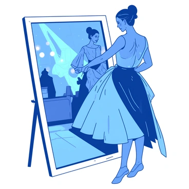A dancer adjusting their outfit in a backstage mirror before a performance
