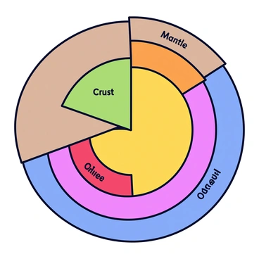 A pie chart illustration displaying the proportions of each layer of the Earth. The chart is divided into four distinct segments: the crust, the mantle, the outer core, and the inner core. Each segment has a different color: the crust is represented in light brown, the mantle in green, the outer core in orange, and the inner core in red. The segments are labeled with clear text indicating "Crust," "Mantle," "Outer Core," and "Inner Core." The chart is placed on a simple white background for clarity.