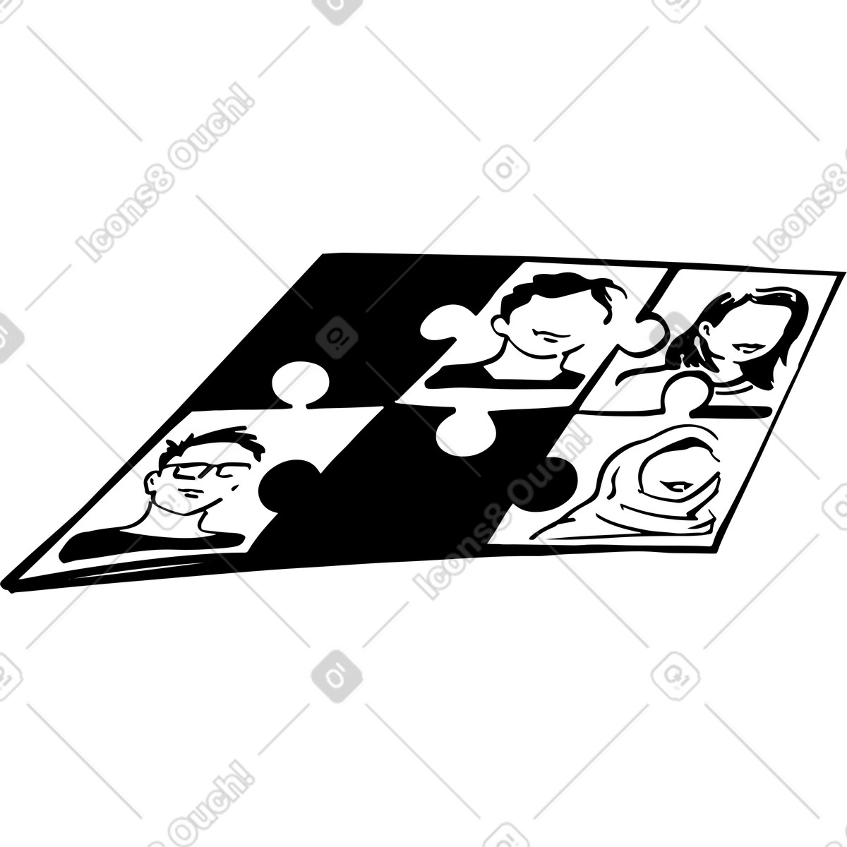 Cornice con puzzle di persone illustrazione in stile Line scarica in PNG, SVG