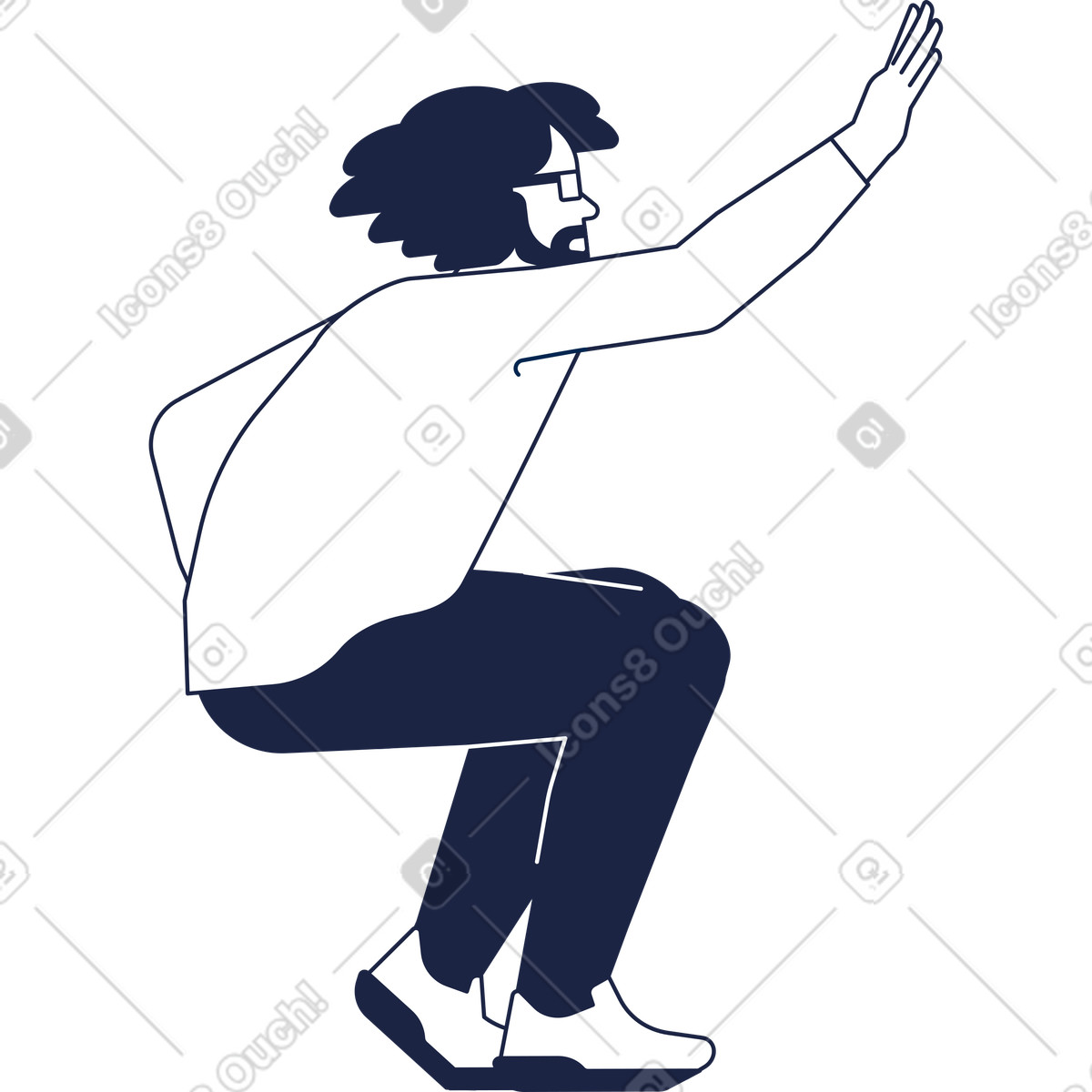 Ilustração de Man sits and raises his hand high five side view em no estilo Urban Line para baixar em PNG, SVG