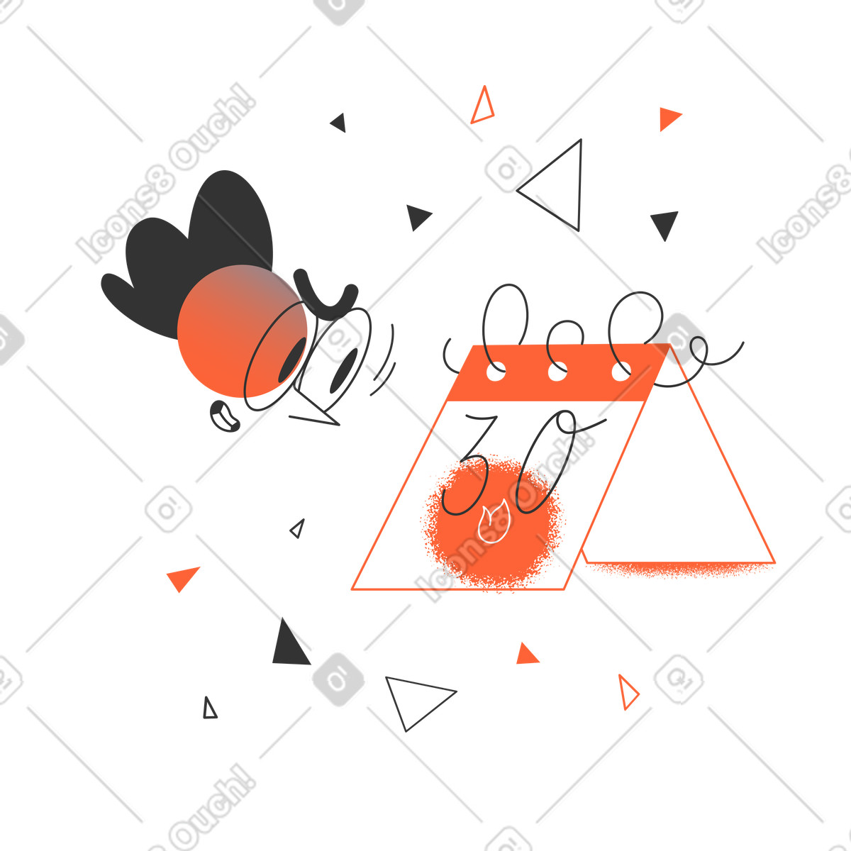 Eyes looking at calendar deadline day illustration in Crayon style download in PNG, SVG