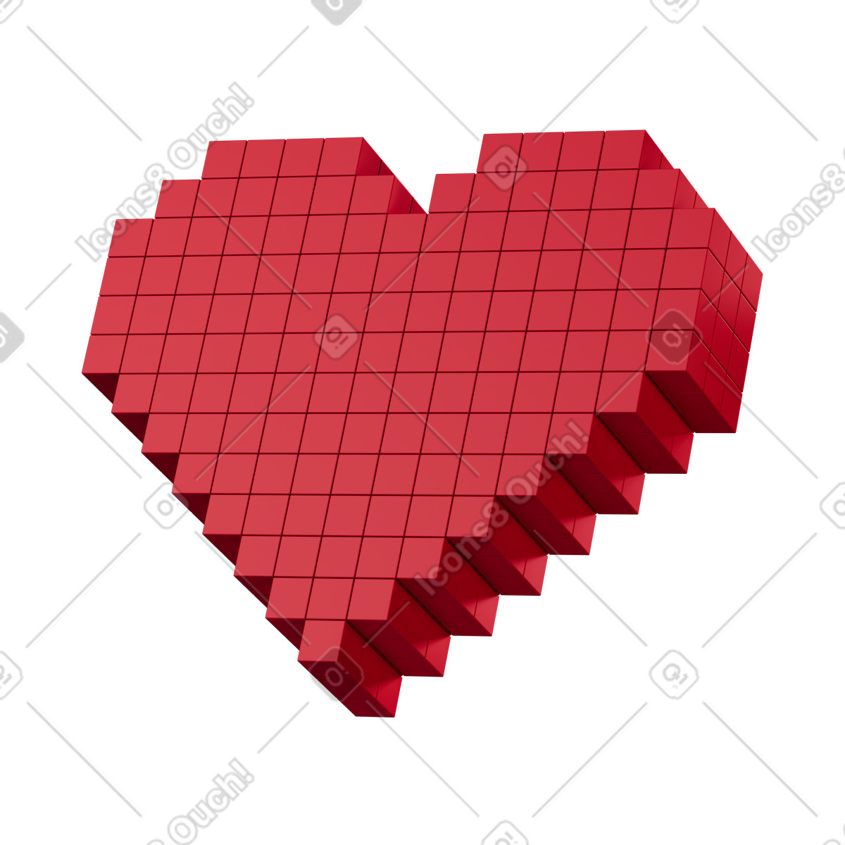 Иллюстрация Heart made from red cubes forming pixelated geometric love shape в стиле 3D Stickle — скачать в форматах PNG, SVG