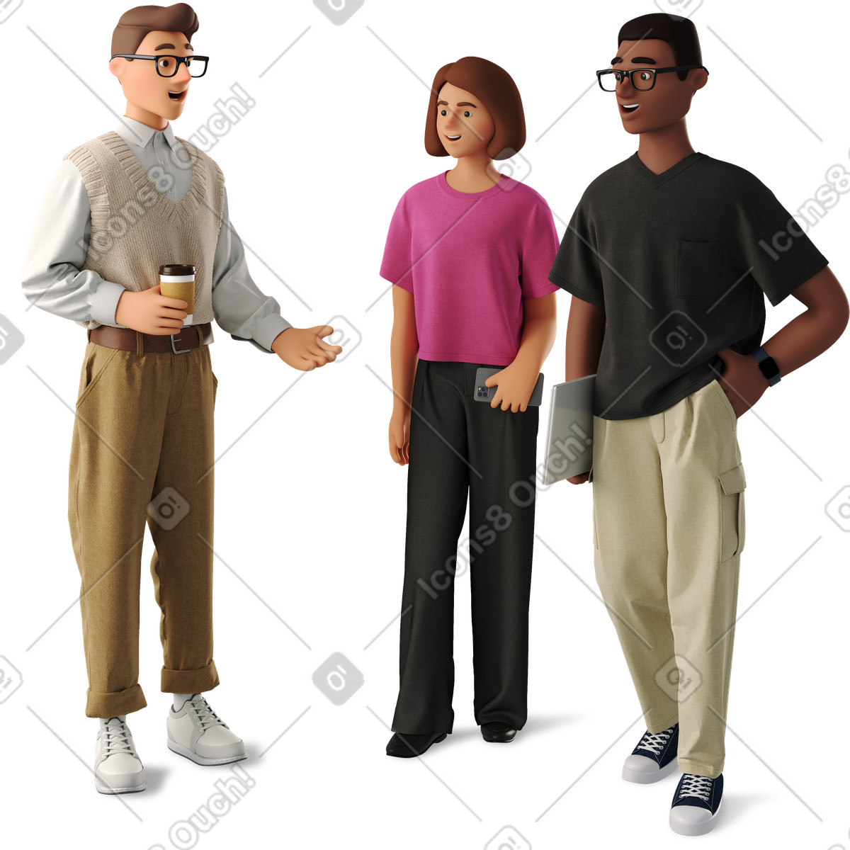 Иллюстрация Young people standing and talking в стиле 3D Business — скачать в форматах PNG, SVG