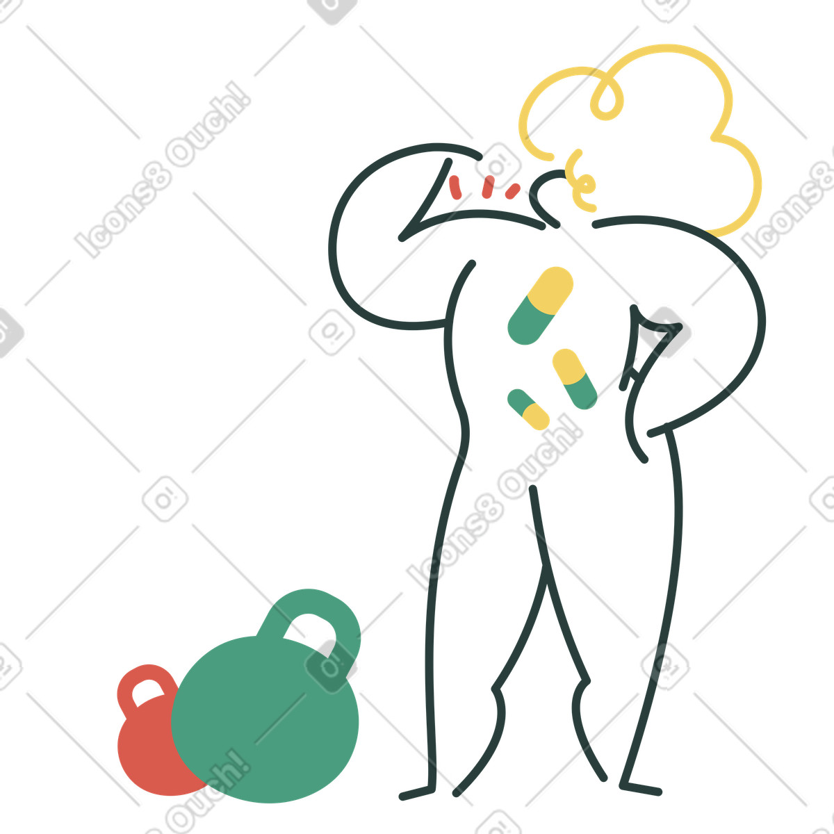 Illustration Femme utilisant des stéroïdes pour augmenter sa masse musculaire dans le style Macaroni à télécharger aux formats PNG, SVG