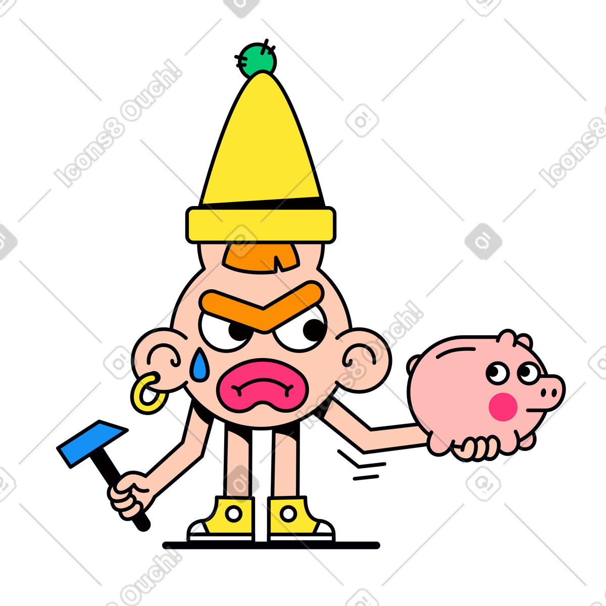 Ilustración Rompiendo una alcancía en estilo Droll a descargar en PNG y SVG