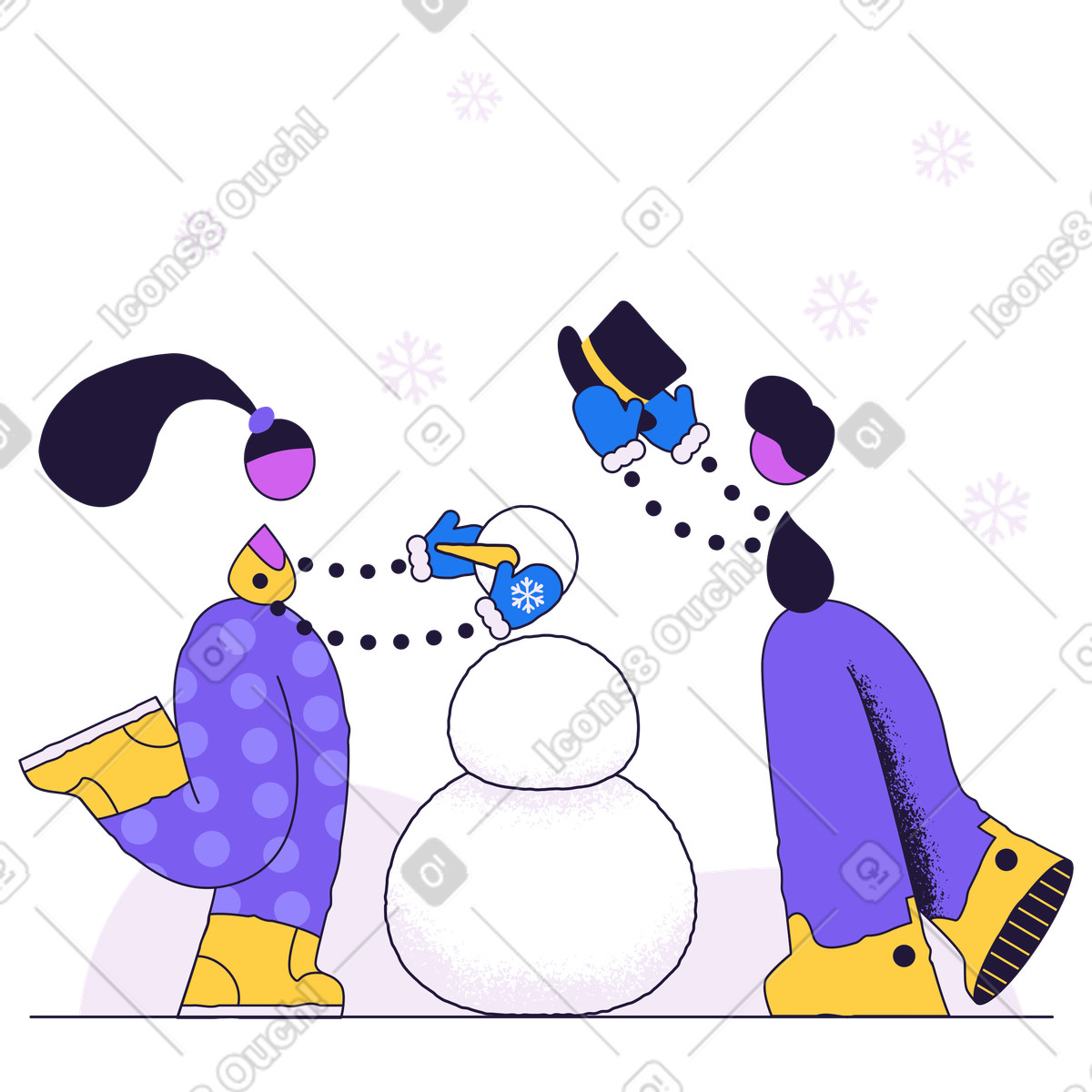Conifer スタイルの 子供たちは雪だるまを作ります のイラストをPNG、SVG形式でダウンロード