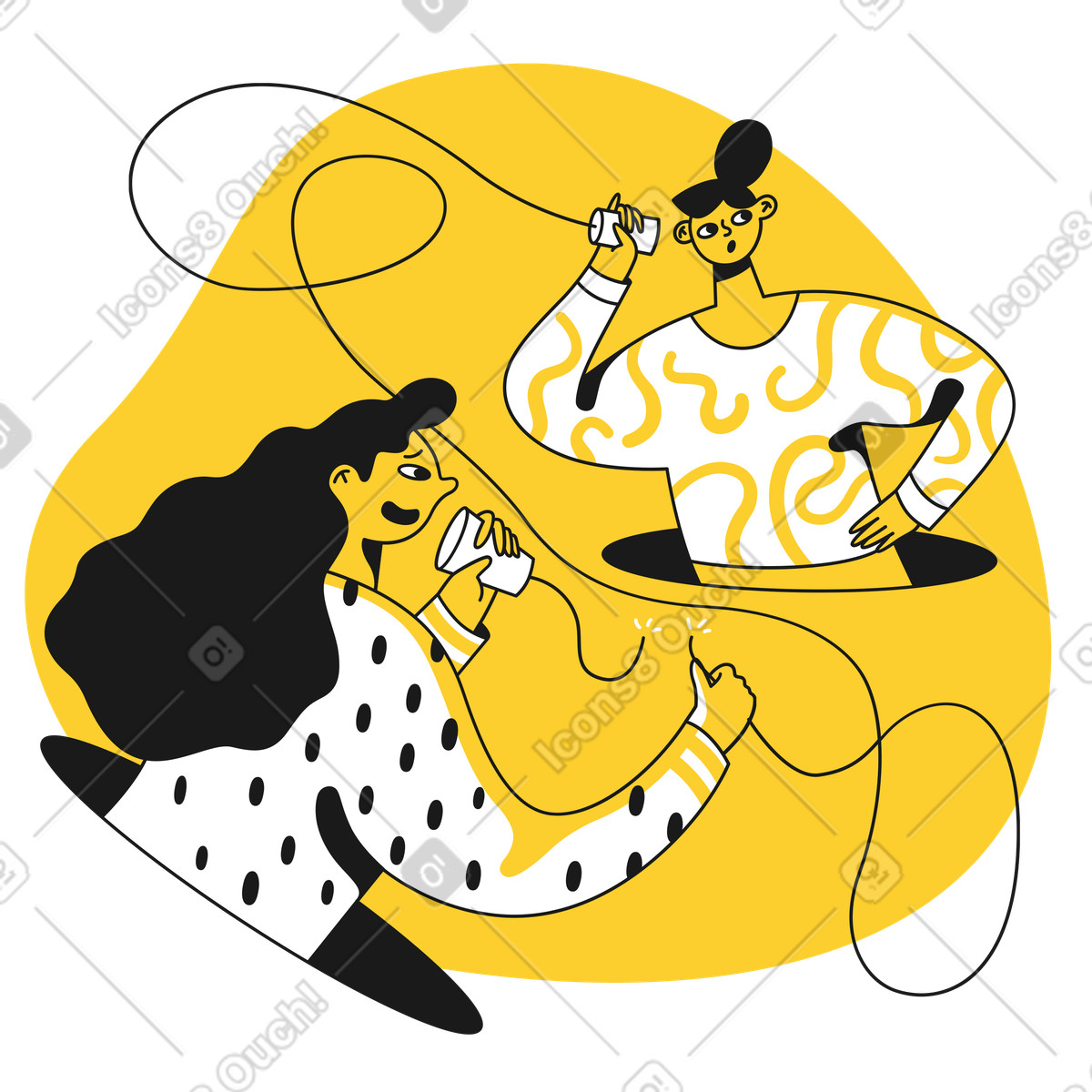 Two women failing to communicate with no connection illustration in Taxi style download in PNG, SVG