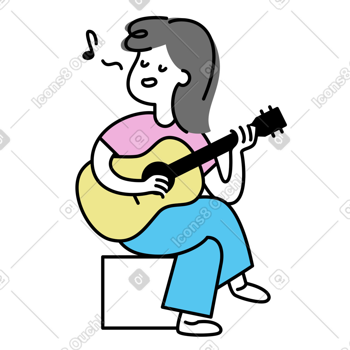 Mochi 스타일의 Music lover singing and playing acoustic guitar, creative hobby or practice 일러스트레이션 PNG, SVG 다운로드