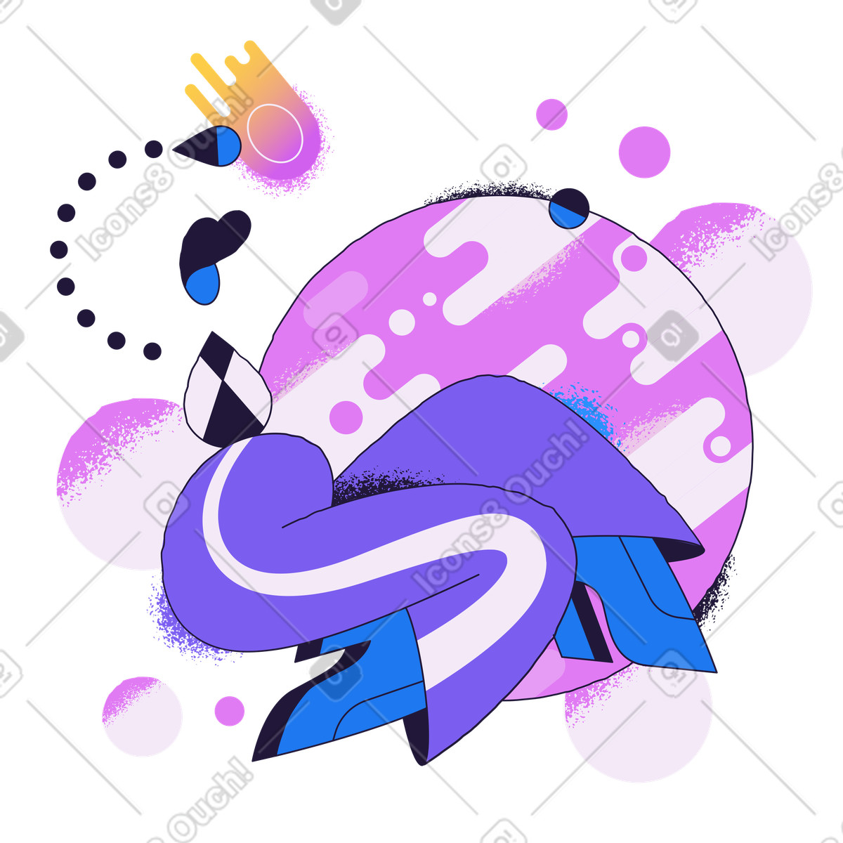 Ilustración Comet approaching purple planet, Coming soon and launch countdown en estilo Conifer a descargar en PNG y SVG