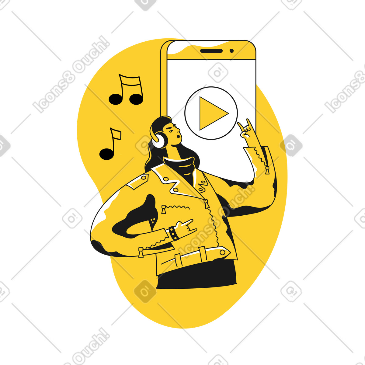 Ilustración Persona rockeando mientras escucha música. en estilo Taxi a descargar en PNG y SVG