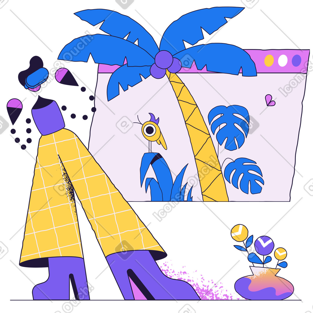 Woman spending vacation in vr illustration Conifer style download PNG, SVG