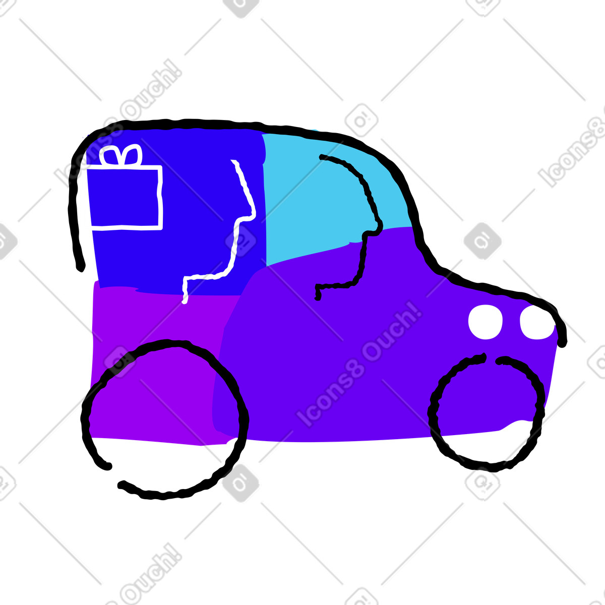 People driving a small car illustration in Puzzle style download in PNG, SVG